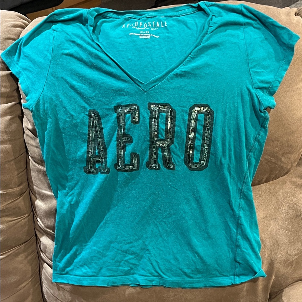 Aeropostale Turquoise V-Neck Tee